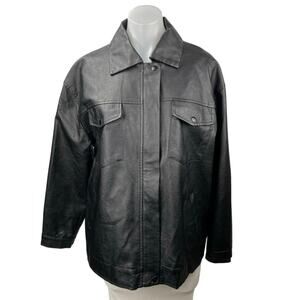 Princess Polly Women's Black Long Sleeve Faux Leather Vegan Shirt Jacket Size 4